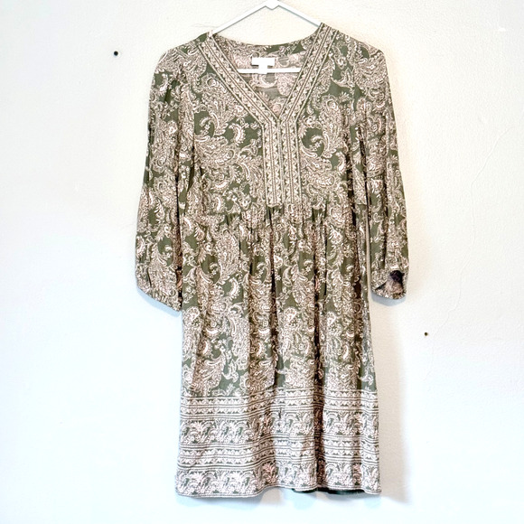 J. Jill Dresses & Skirts - J. Jill Dress Size XS Petite Green Pink Boho Peasant Paisley Shift